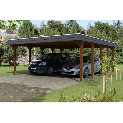 SKANHOLZ Carport Spreewald - Flachdach, Nussbaum, 585x741cm SKANHOLZ Carport Spreewald - Flachdach, Nussbaum, 585x741cm