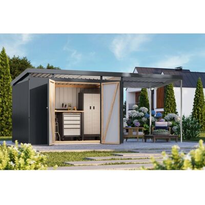 Karibu Metallgerätehaus Neos 3 mit Anbaudach 2 m Anthrazit Karibu Metallgerätehaus Neos 3 mit Anbaudach 2 m Anthrazit