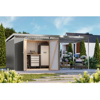 Karibu Metallgerätehaus Neos 3 mit Anbaudach 2 m Graualuminium Karibu Metallgerätehaus Neos 3 mit Anbaudach 2 m Graualuminium
