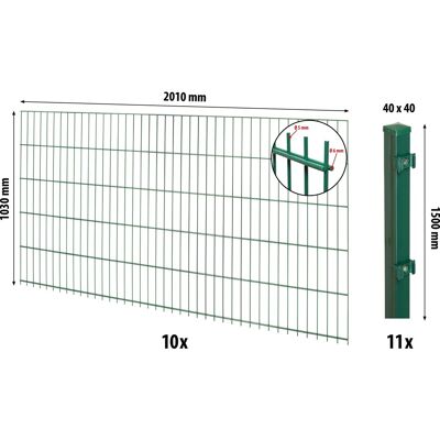 Floraworld Doppelstabmatten-Zaunset mit Pfosten 4 x 4 cm Grün 103 x 2000 cm Floraworld Doppelstabmatten-Zaunset mit Pfosten 4 x 4 cm Grün 103 x 2000 cm