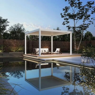 Weide E-Deluxe Plus, elektrische Pergola mit LED, Voll Aluminium, 4 x 4 M, motorisiertes Lamellendach weiß Weide E-Deluxe Plus, elektrische Pergola mit LED, Voll Aluminium, 4 x 4 M, motorisiertes Lamellendach weiß