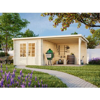 PALMAKO Ella Gartenhaus - Doppelhaustür, ohne Boden, 6,9+8,2 m², Beige PALMAKO Ella Gartenhaus - Doppelhaustür, ohne Boden, 6,9+8,2 m², Beige