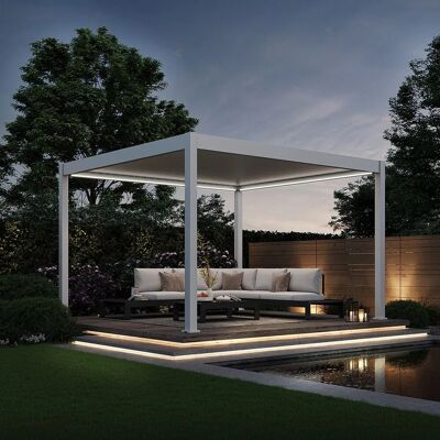 Weide E-Deluxe, elektrische Pergola mit LED, Voll Aluminium, 3,6 x 4 M, motorisiertes Lamellendach weiß Weide E-Deluxe, elektrische Pergola mit LED, Voll Aluminium, 3,6 x 4 M, motorisiertes Lamellendach weiß