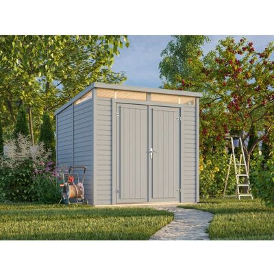 Palmako Holz-Gartenhaus Elias Pultdach Hellgrau Lackiert 221 cm x 228 cm 4,9 m² Palmako Holz-Gartenhaus Elias Pultdach Hellgrau Lackiert 221 cm x 228 cm 4,9 m²
