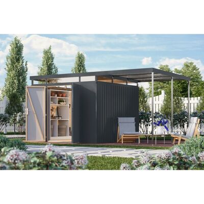 Karibu Metallgerätehaus Argos 3,5 mit Anbaudach 2 m Anthrazit Karibu Metallgerätehaus Argos 3,5 mit Anbaudach 2 m Anthrazit