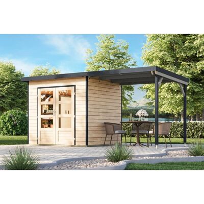 Karibu Gartenhaus Domingo 2 A mit Anbaudach 2,33 m Natur-Anthrazit Karibu Gartenhaus Domingo 2 A mit Anbaudach 2,33 m Natur-Anthrazit