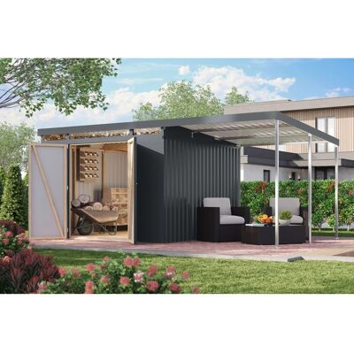 Karibu Metallgerätehaus Neos 3,5 mit Anbaudach 2 m Anthrazit Karibu Metallgerätehaus Neos 3,5 mit Anbaudach 2 m Anthrazit