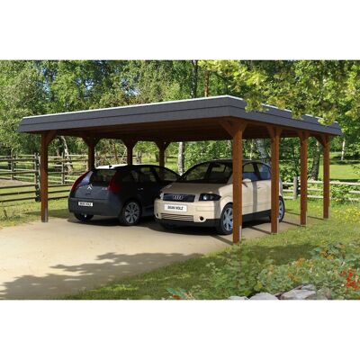 SKANHOLZ Spreewald Carport - 585x589cm - Nussbaum - Flachdach SKANHOLZ Spreewald Carport - 585x589cm - Nussbaum - Flachdach