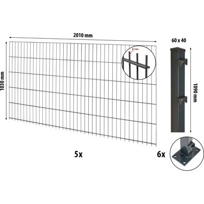 Floraworld Doppelstabmatten-Zaunset mit Bodenplatte Anthrazit 103 cm x 1000 cm Floraworld Doppelstabmatten-Zaunset mit Bodenplatte Anthrazit 103 cm x 1000 cm