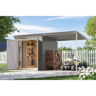 Karibu Metallgerätehaus Neos 2 mit Anbaudach 2 m Graualuminium Karibu Metallgerätehaus Neos 2 mit Anbaudach 2 m Graualuminium
