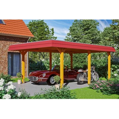 Skan Holz Carport Wendland Eiche hell 409 x 628 cm Alu-Dach Blende Rot Skan Holz Carport Wendland Eiche hell 409 x 628 cm Alu-Dach Blende Rot