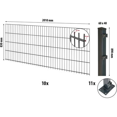Floraworld Doppelstabmatten-Zaunset mit Bodenplatte Anthrazit 83 cm x 2000 cm Floraworld Doppelstabmatten-Zaunset mit Bodenplatte Anthrazit 83 cm x 2000 cm