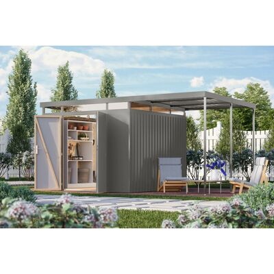 Karibu Metallgerätehaus Argos 3,5 mit Anbaudach 2 m Graualuminium Karibu Metallgerätehaus Argos 3,5 mit Anbaudach 2 m Graualuminium