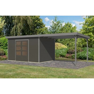 Karibu Gartenhaus Domingo 7 B m. Anbaudach Terragrau/Grau 219 x 360 x 240 cm Karibu Gartenhaus Domingo 7 B m. Anbaudach Terragrau/Grau 219 x 360 x 240 cm