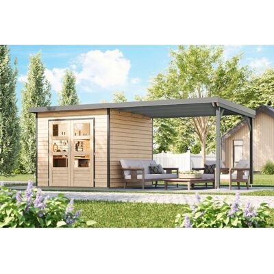 Karibu Gartenhaus Domingo 3 A mit Verlängerung Natur-Grau Karibu Gartenhaus Domingo 3 A mit Verlängerung Natur-Grau