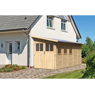Karibu Holz-Gartenhaus Kristiansund Natur Pultdach Unbehandelt 178 cm x 439 cm Karibu Holz-Gartenhaus Kristiansund Natur Pultdach Unbehandelt 178 cm x 439 cm