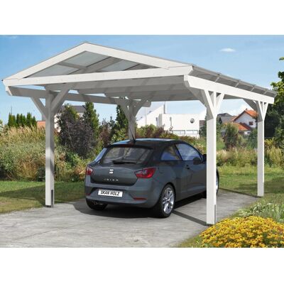Skan Holz Carport Westerwald 362 cm x 541 cm gerade Kopfbänder Weiß Skan Holz Carport Westerwald 362 cm x 541 cm gerade Kopfbänder Weiß