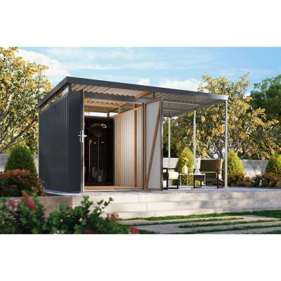Karibu Metallgerätehaus Argos 2,5 mit Anbaudach 2 m Graualuminium Karibu Metallgerätehaus Argos 2,5 mit Anbaudach 2 m Graualuminium