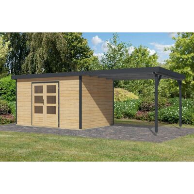 Karibu Gartenhaus Domingo 7 A m. Anbaudach Natur/Anthrazit 219 x 360 x 240 cm Karibu Gartenhaus Domingo 7 A m. Anbaudach Natur/Anthrazit 219 x 360 x 240 cm