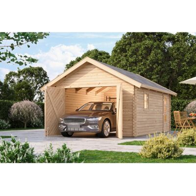 KARIBU Blockbohlengarage 40 mm mit Satteldach - natur - braun KARIBU Blockbohlengarage 40 mm mit Satteldach - natur - braun