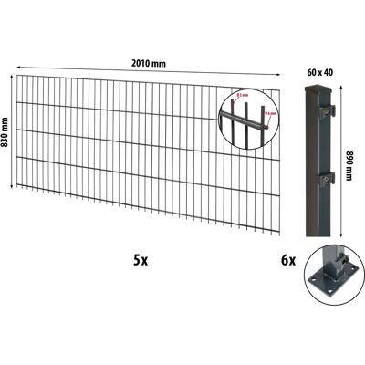 Floraworld Doppelstabmatten-Zaunset mit Bodenplatte Anthrazit 83 cm x 1000 cm Floraworld Doppelstabmatten-Zaunset mit Bodenplatte Anthrazit 83 cm x 1000 cm