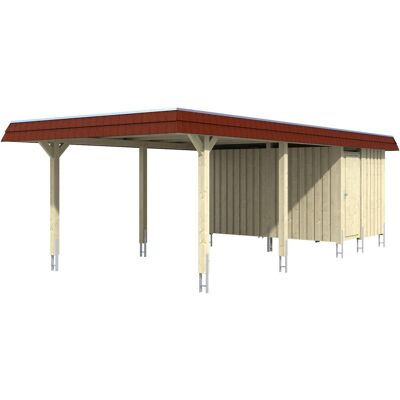 Skan Holz Carport Wendland Schiefergrau + Anbau 409 x 870cm EPDM-Dach Blende Rot Skan Holz Carport Wendland Schiefergrau + Anbau 409 x 870cm EPDM-Dach Blende Rot