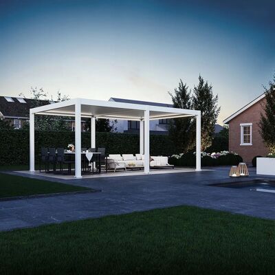 Weide E-Deluxe Plus, elektrische Pergola mit LED, Voll Aluminium, 4 x 6 M, motorisiertes Lamellendach weiß Weide E-Deluxe Plus, elektrische Pergola mit LED, Voll Aluminium, 4 x 6 M, motorisiertes Lamellendach weiß