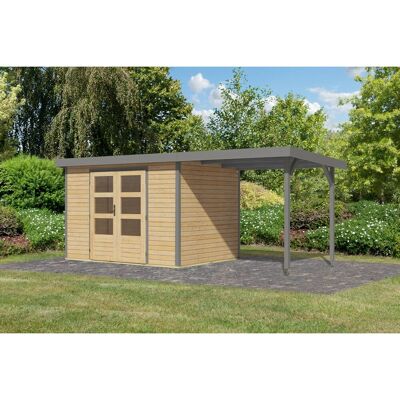 Karibu Gartenhaus Ernesto 4 A m. Anbaudach Natur/Grau 209 x 298 x 213 cm Karibu Gartenhaus Ernesto 4 A m. Anbaudach Natur/Grau 209 x 298 x 213 cm