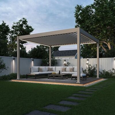 Weide E-Deluxe, elektrische Pergola mit LED, Voll Aluminium, 3,6 x 4 M, motorisiertes Lamellendach Ivory Sand Weide E-Deluxe, elektrische Pergola mit LED, Voll Aluminium, 3,6 x 4 M, motorisiertes Lamellendach Ivory Sand