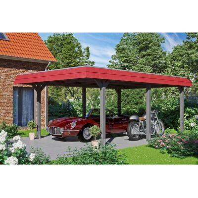 Skan Holz Carport Wendland Schiefergrau 409 x 628 cm Alu-Dach Blende Rot Skan Holz Carport Wendland Schiefergrau 409 x 628 cm Alu-Dach Blende Rot