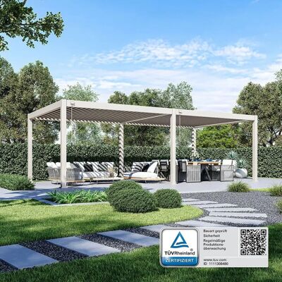 Weide Deluxe Plus, Pergola Voll Aluminium freistehend, 4 x 8 M, Lamellendach Ivory Sand Weide Deluxe Plus, Pergola Voll Aluminium freistehend, 4 x 8 M, Lamellendach Ivory Sand