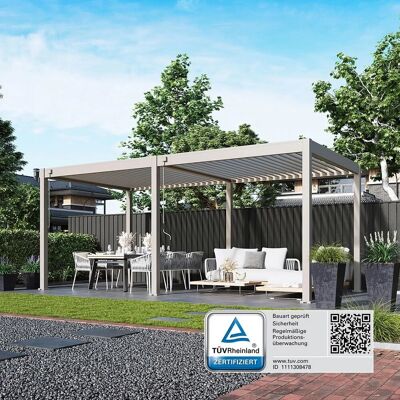 Weide Deluxe, Pergola Voll Aluminium freistehend, 3 x 6 M, Lamellendach Ivory Sand Weide Deluxe, Pergola Voll Aluminium freistehend, 3 x 6 M, Lamellendach Ivory Sand