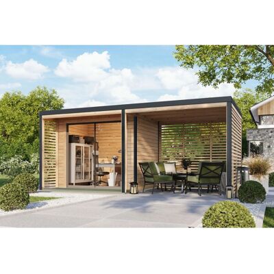 Karibu Gartenhaus Flavio A mit Anbaudach 3 m Natur-Anthrazit Karibu Gartenhaus Flavio A mit Anbaudach 3 m Natur-Anthrazit