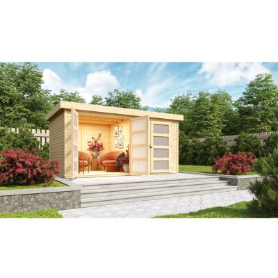Karibu Holz-Gartenhaus Mühlenbach Natur Flachdach Unbehandelt 400 cm x 242 cm Karibu Holz-Gartenhaus Mühlenbach Natur Flachdach Unbehandelt 400 cm x 242 cm