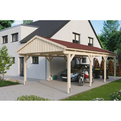 Skan Holz Carport Fichtelberg 423 cm x 808 cm Rote Schindeln Natur Skan Holz Carport Fichtelberg 423 cm x 808 cm Rote Schindeln Natur