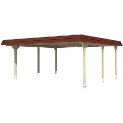 Skan Holz Doppelcarport Wendland Schiefergrau 630 x 637 cm EPDM-Dach Blende Rot Skan Holz Doppelcarport Wendland Schiefergrau 630 x 637 cm EPDM-Dach Blende Rot