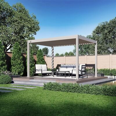 Weide Deluxe Plus, Pergola Voll Aluminium freistehend, 3 x 4 M, Lamellendach Ivory Sand Weide Deluxe Plus, Pergola Voll Aluminium freistehend, 3 x 4 M, Lamellendach Ivory Sand