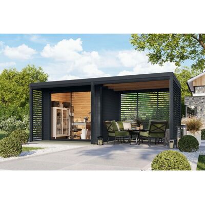 Karibu Gartenhaus Flavio B mit Anbaudach 3 m Anthrazit Karibu Gartenhaus Flavio B mit Anbaudach 3 m Anthrazit