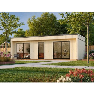 Palmako Holz-Gartenhaus Johanna Flachdach Unbehandelt 901 cm x 448 cm 31,8 m² Palmako Holz-Gartenhaus Johanna Flachdach Unbehandelt 901 cm x 448 cm 31,8 m²
