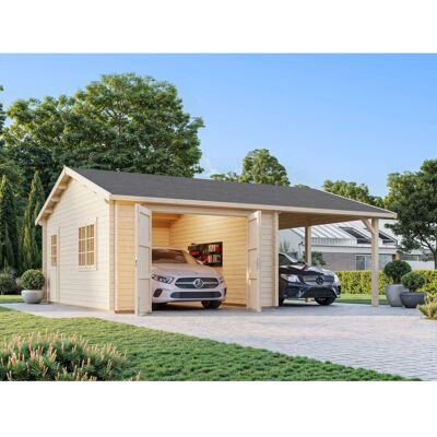 Palmako Garage Roger mit Holztor 653 x 550 cm Tauchgrundiert Transparent FSC® Palmako Garage Roger mit Holztor 653 x 550 cm Tauchgrundiert Transparent FSC®