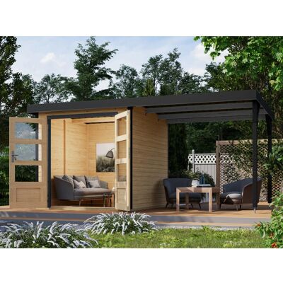 Karibu Gartenhaus Set Ernesto A Naturbelassen-Anthrazit mit Anbaudach 4,45 m² Karibu Gartenhaus Set Ernesto A Naturbelassen-Anthrazit mit Anbaudach 4,45 m²