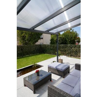 Gutta Terrassenüberdachung Premium (BxT) 309 cm x 306 cm Anthrazit Polycarbonat Klar Gutta Terrassenüberdachung Premium (BxT) 309 cm x 306 cm Anthrazit Polycarbonat Klar