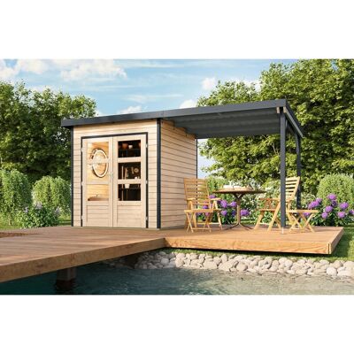 Karibu Gartenhaus Domingo 1 A mit Anbaudach 2,33 m Natur-Anthrazit Karibu Gartenhaus Domingo 1 A mit Anbaudach 2,33 m Natur-Anthrazit