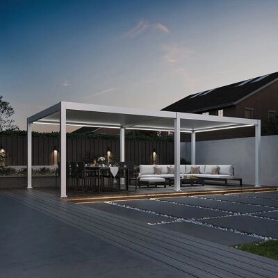 Weide E-Deluxe Plus, elektrische Pergola mit LED, Voll Aluminium, 4 x 8 M, motorisiertes Lamellendach weiß Weide E-Deluxe Plus, elektrische Pergola mit LED, Voll Aluminium, 4 x 8 M, motorisiertes Lamellendach weiß
