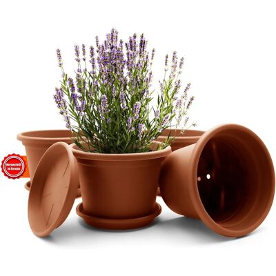 BigDean 4 Stück Blumentopf mit Untersetzer Rund Ø 25 cm Terracotta Wetterfester Pflanzkübel Made in Europe BigDean 4 Stück Blumentopf mit Untersetzer Rund Ø 25 cm Terracotta Wetterfester Pflanzkübel Made in Europe