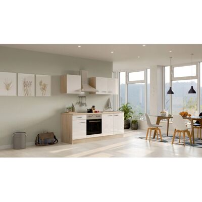 FlexWell Exclusiv Flex-Well Exclusiv Küchenzeile Valero 210 cm Hochglanz Weiß - Sonoma Eiche FlexWell Exclusiv Flex-Well Exclusiv Küchenzeile Valero 210 cm Hochglanz Weiß - Sonoma Eiche