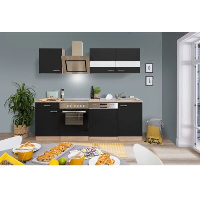 Respekta Economy Küchenzeile KB220ESSSC 220 cm Schwarz-Eiche Sägerau Glänzend Respekta Economy Küchenzeile KB220ESSSC 220 cm Schwarz-Eiche Sägerau Glänzend