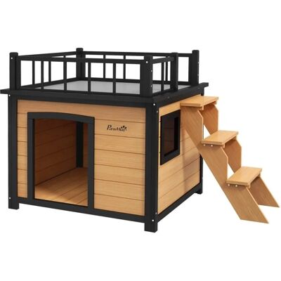 PawHut Hundehütte mit Balkon 121 x 77 x 78 cm PawHut Hundehütte mit Balkon 121 x 77 x 78 cm
