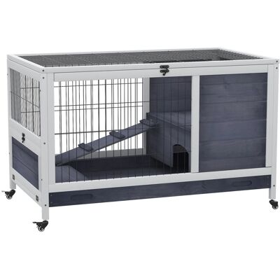PawHut Kaninchenstall Tannenholz Metall Dunkelgrau Weiß 90cm x 53cm x 59cm PawHut Kaninchenstall Tannenholz Metall Dunkelgrau Weiß 90cm x 53cm x 59cm