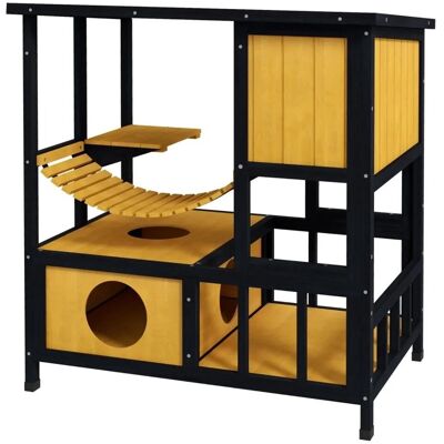 PawHut Outdoor-Katzenhaus Kiefernholz Tannenholz Gelb Schwarz 84,5L x 60B x 88H cm PawHut Outdoor-Katzenhaus Kiefernholz Tannenholz Gelb Schwarz 84,5L x 60B x 88H cm